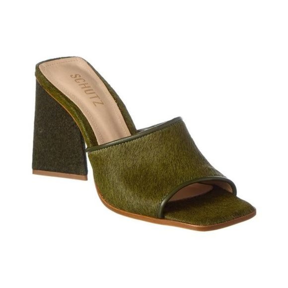 SCHUTZ Shoes - Schutz Olive Green Open-Toe Block Heel Mule